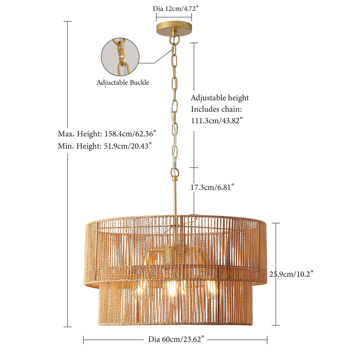 Two-Tier Handwoven Rattan 5-Light Pendant Chandelier - product image 14