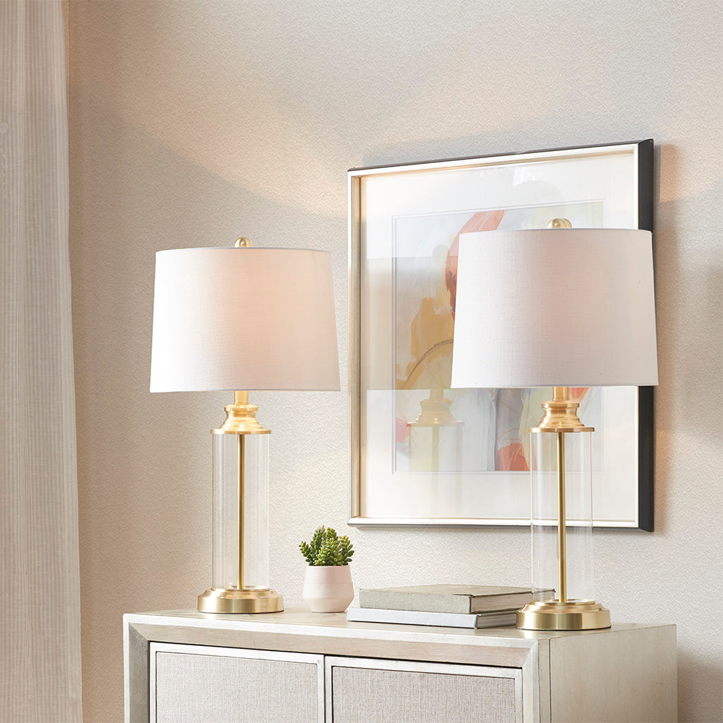 Gold & Glass Cylinder Table Lamps - Set of 2 - product image 2