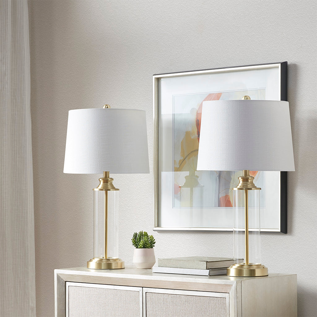 Gold & Glass Cylinder Table Lamps - Set of 2 - product image 3