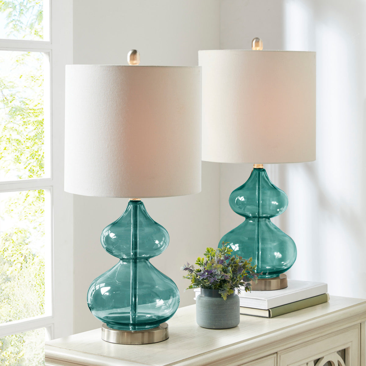 Curved Glass Gourd Table Lamps - Set of 2 - product image 11