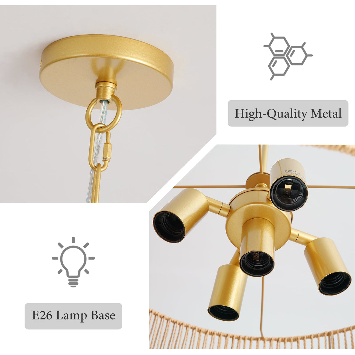 Two-Tier Handwoven Rattan 5-Light Pendant Chandelier - product image 10
