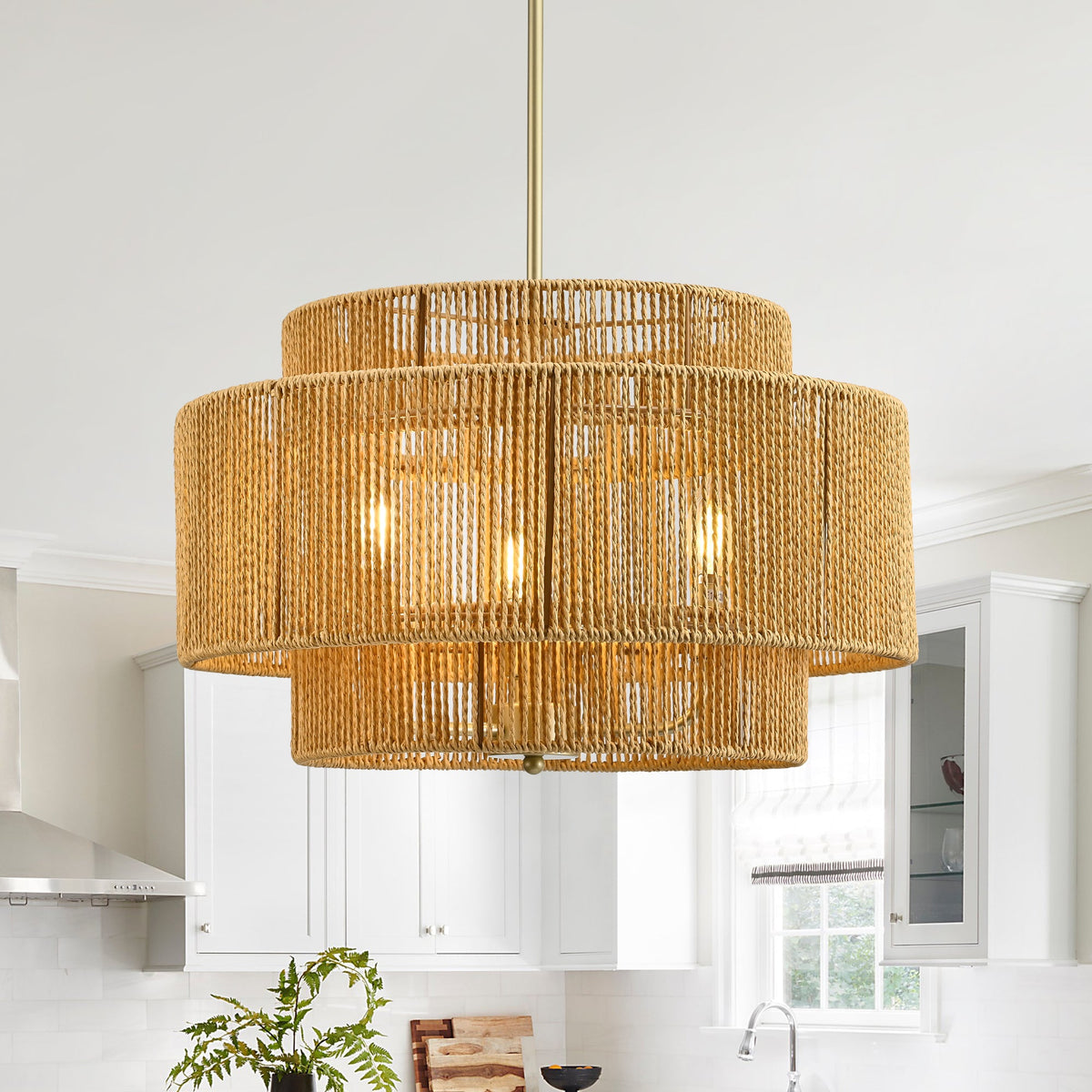 Three-Light Woven Paper Rope Chandelier - product image 2