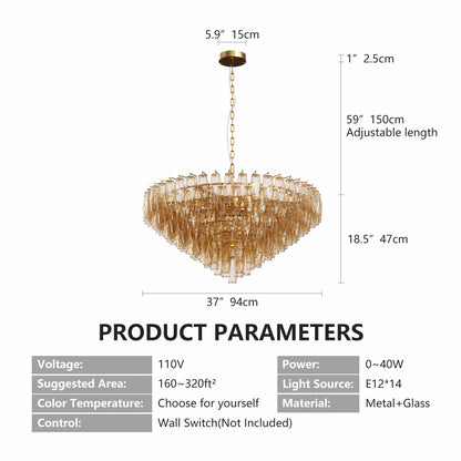 37-Inch Tiered Smoke Glass 14-Light Chandelier - product image 9