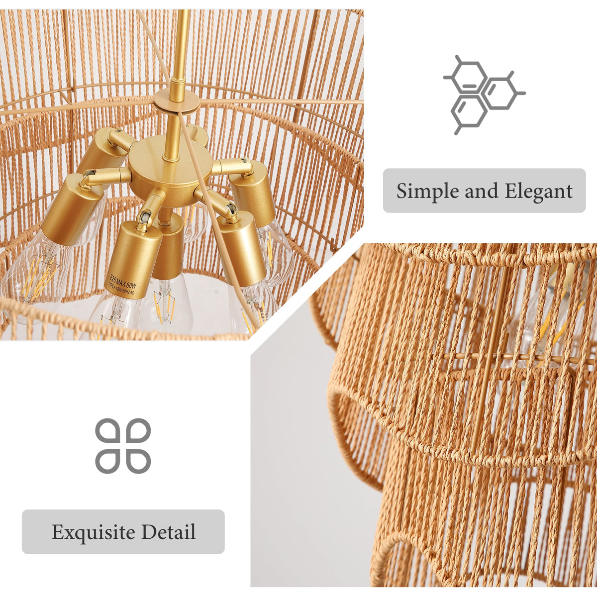 Handwoven Wave Rattan 7-Light Pendant Chandelier - product image 11