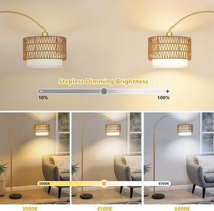 Height-Adjustable Arc Floor Lamp with Rattan & Linen Shades - product image 7