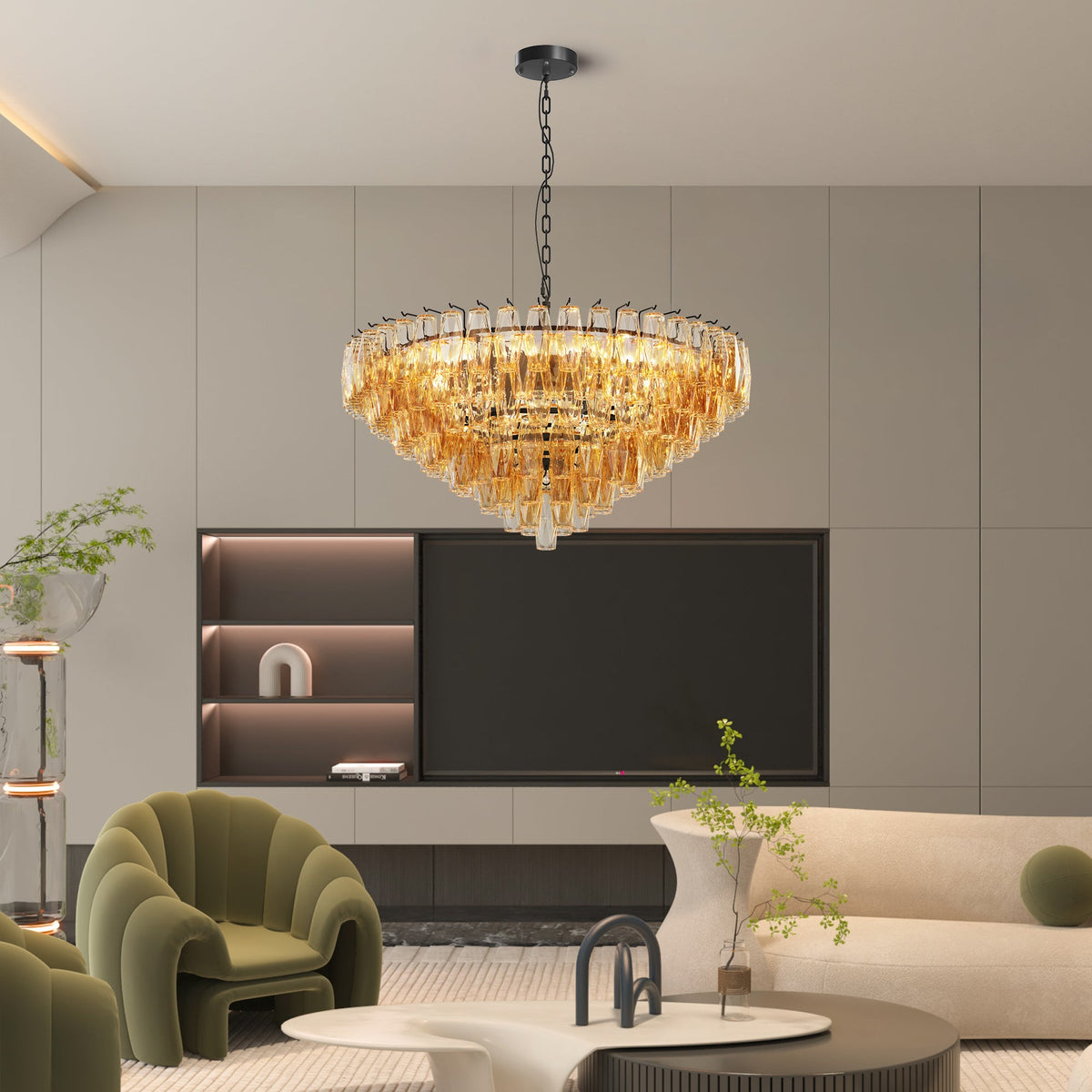 37-Inch Tiered Smoke Glass 14-Light Chandelier - product image 12