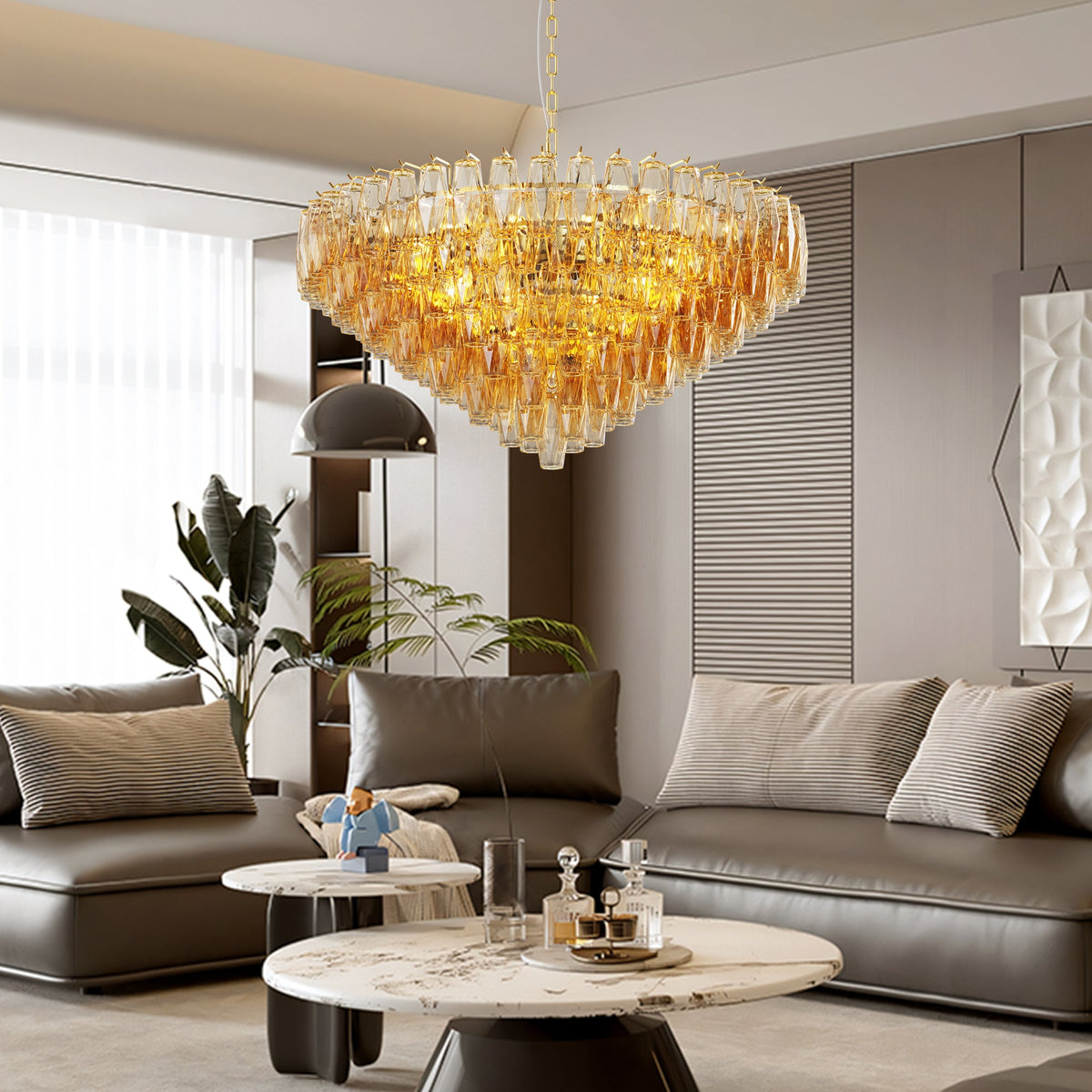 37-Inch Tiered Smoke Glass 14-Light Chandelier - product image 3
