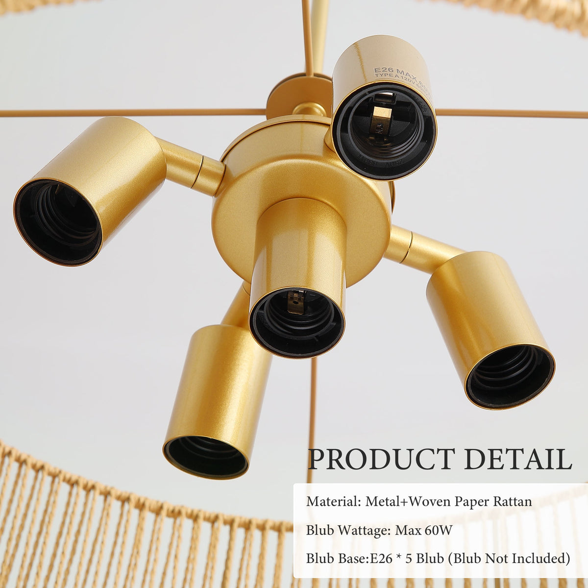 Two-Tier Handwoven Rattan 5-Light Pendant Chandelier - product image 9