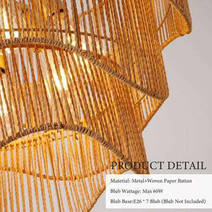 Handwoven Wave Rattan 7-Light Pendant Chandelier - product image 9