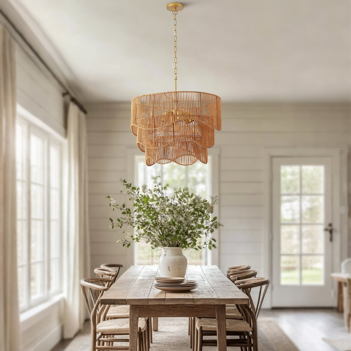 Handwoven Wave Rattan 7-Light Pendant Chandelier - product image 5
