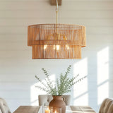 Two-Tier Handwoven Rattan 5-Light Pendant Chandelier