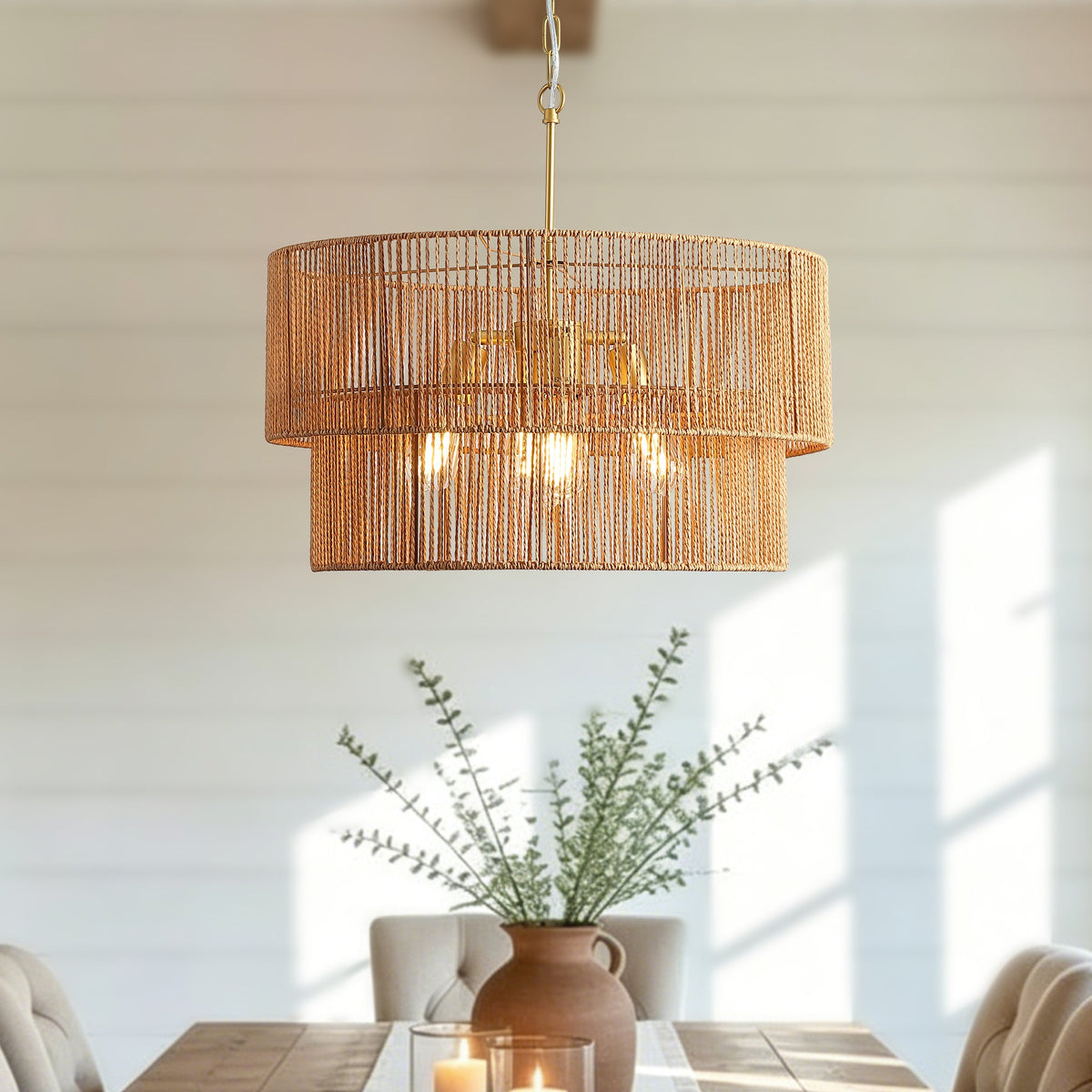 Two-Tier Handwoven Rattan 5-Light Pendant Chandelier - product image 2