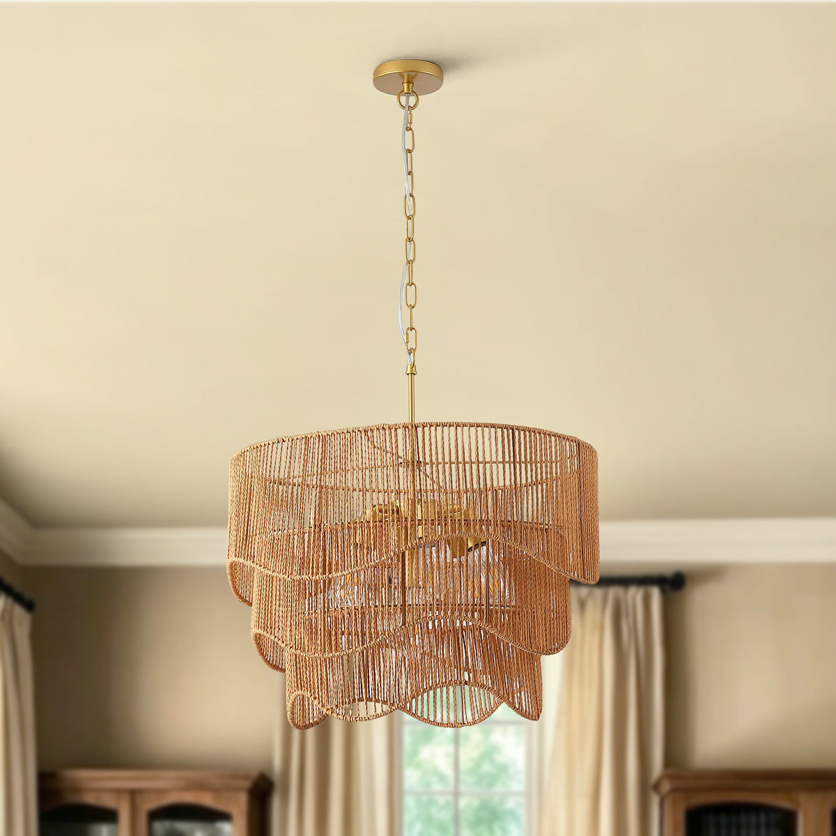 Handwoven Wave Rattan 7-Light Pendant Chandelier - product image 4