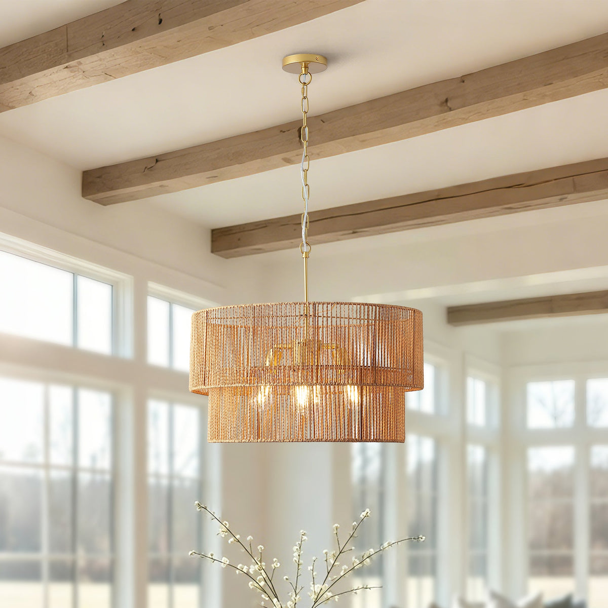 Two-Tier Handwoven Rattan 5-Light Pendant Chandelier - product image 3