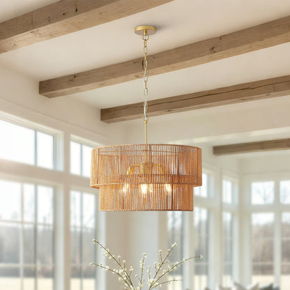 Two-Tier Handwoven Rattan 5-Light Pendant Chandelier - product image 3
