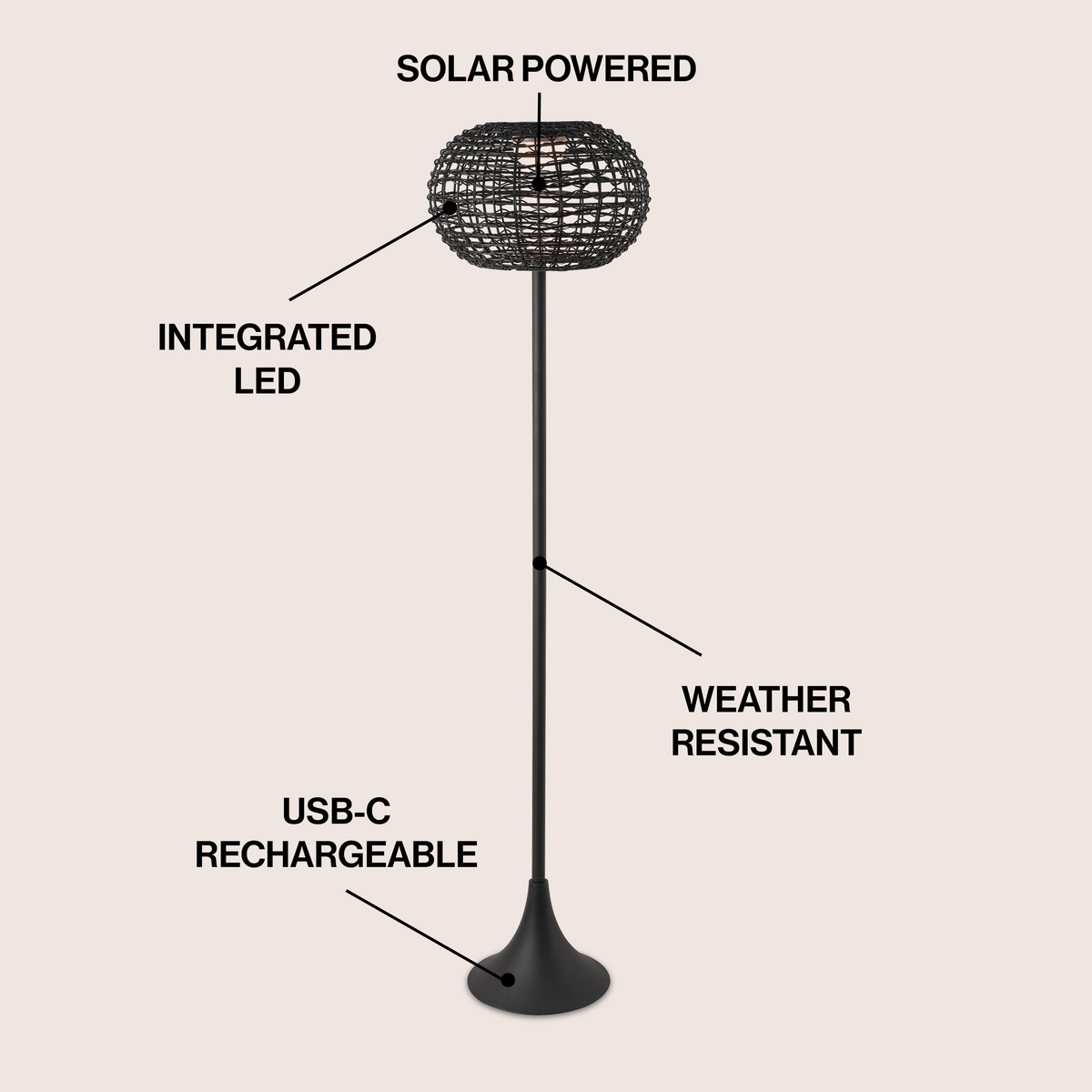 Jaemin 58-Inch Solar LED Rattan-Look Outdoor Floor Lamp - product image 3