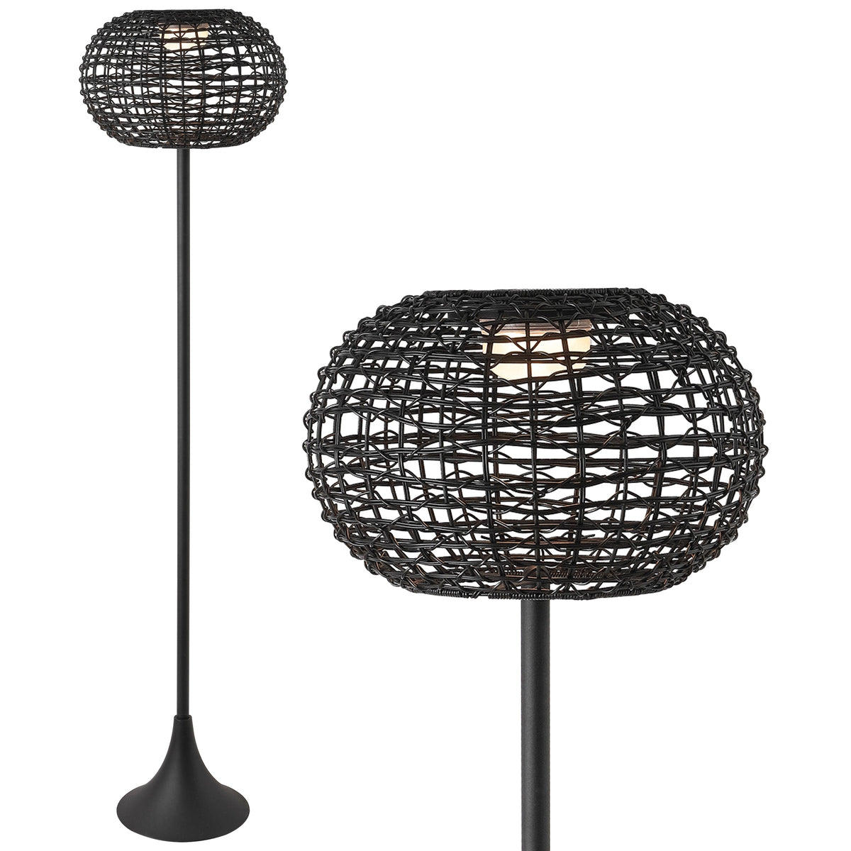 Jaemin 58-Inch Solar LED Rattan-Look Outdoor Floor Lamp