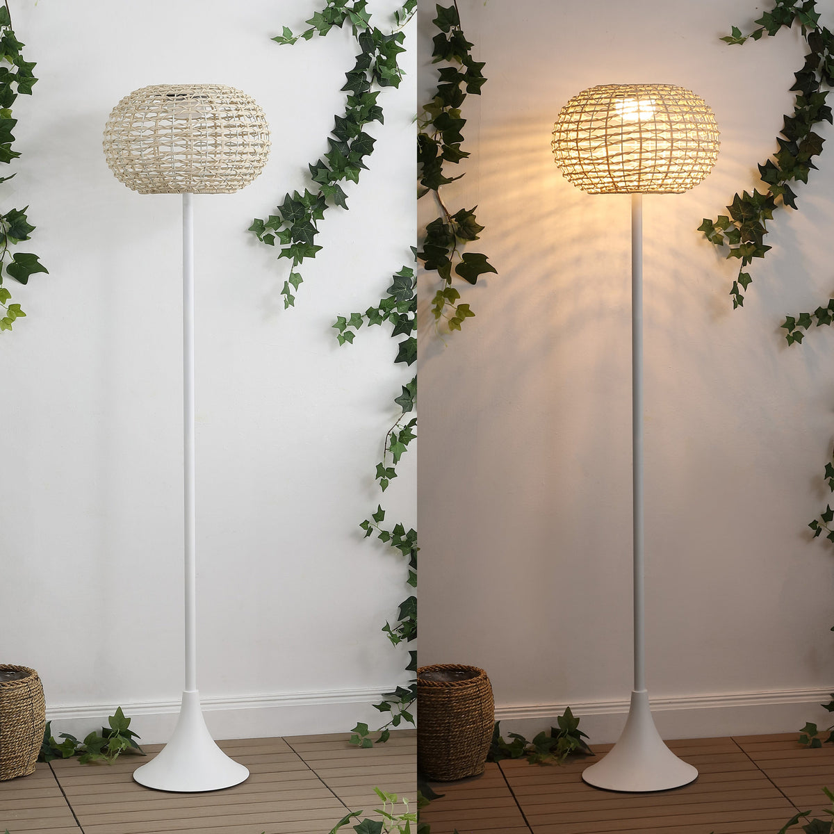 Jaemin 58-Inch Solar LED Rattan-Look Outdoor Floor Lamp - product image 12
