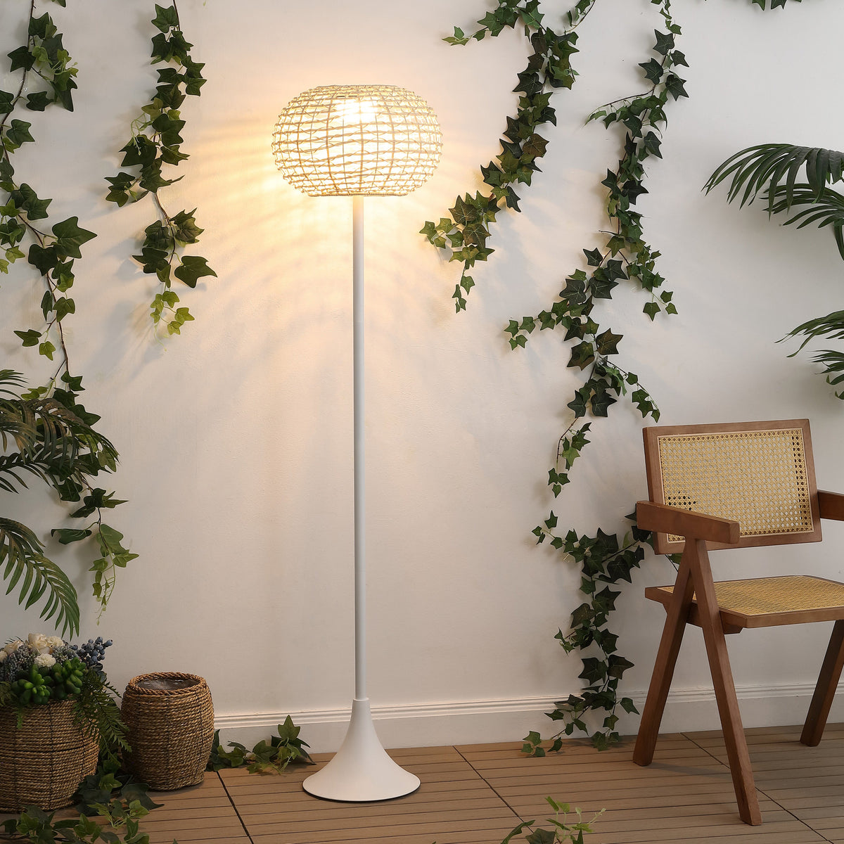 Jaemin 58-Inch Solar LED Rattan-Look Outdoor Floor Lamp - product image 8