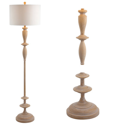 Aldrin Faux-Wood Resin Floor Lamp with Linen Shade