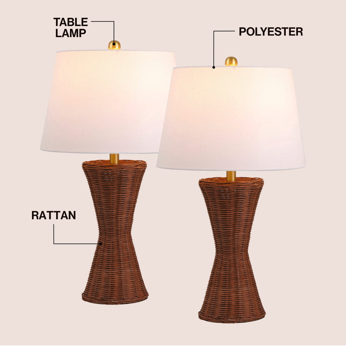 Laura Woven Rattan Hourglass Table Lamps - Set of 2 - product image 3