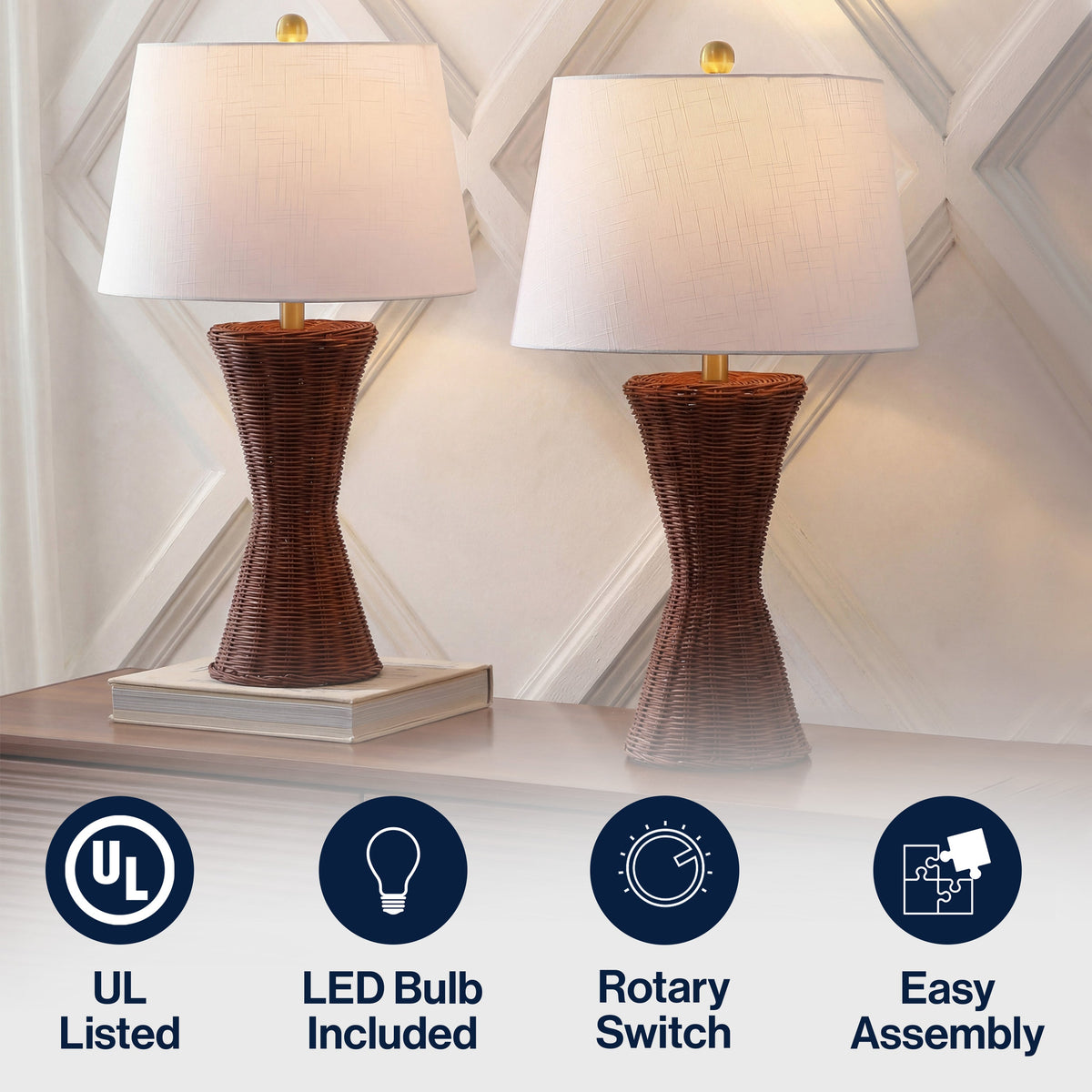 Laura Woven Rattan Hourglass Table Lamps - Set of 2 - product image 6