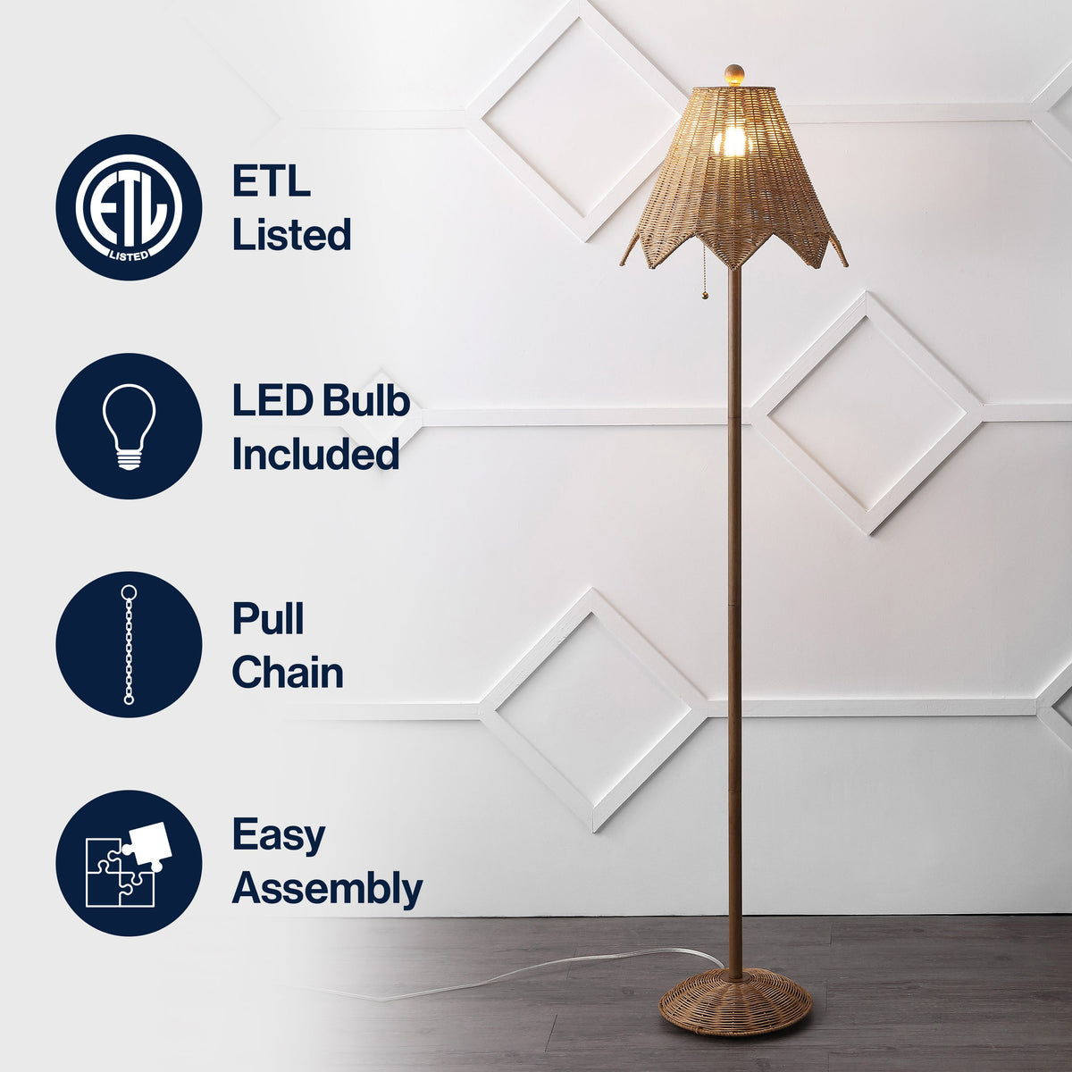 Tybee 60.5-Inch Rattan Floor Lamp with Scalloped Shade - product image 4