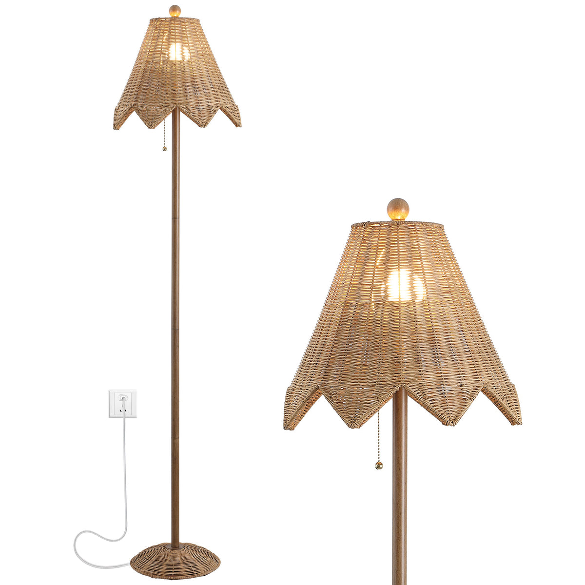 Tybee 60.5-Inch Rattan Floor Lamp with Scalloped Shade - product image 1