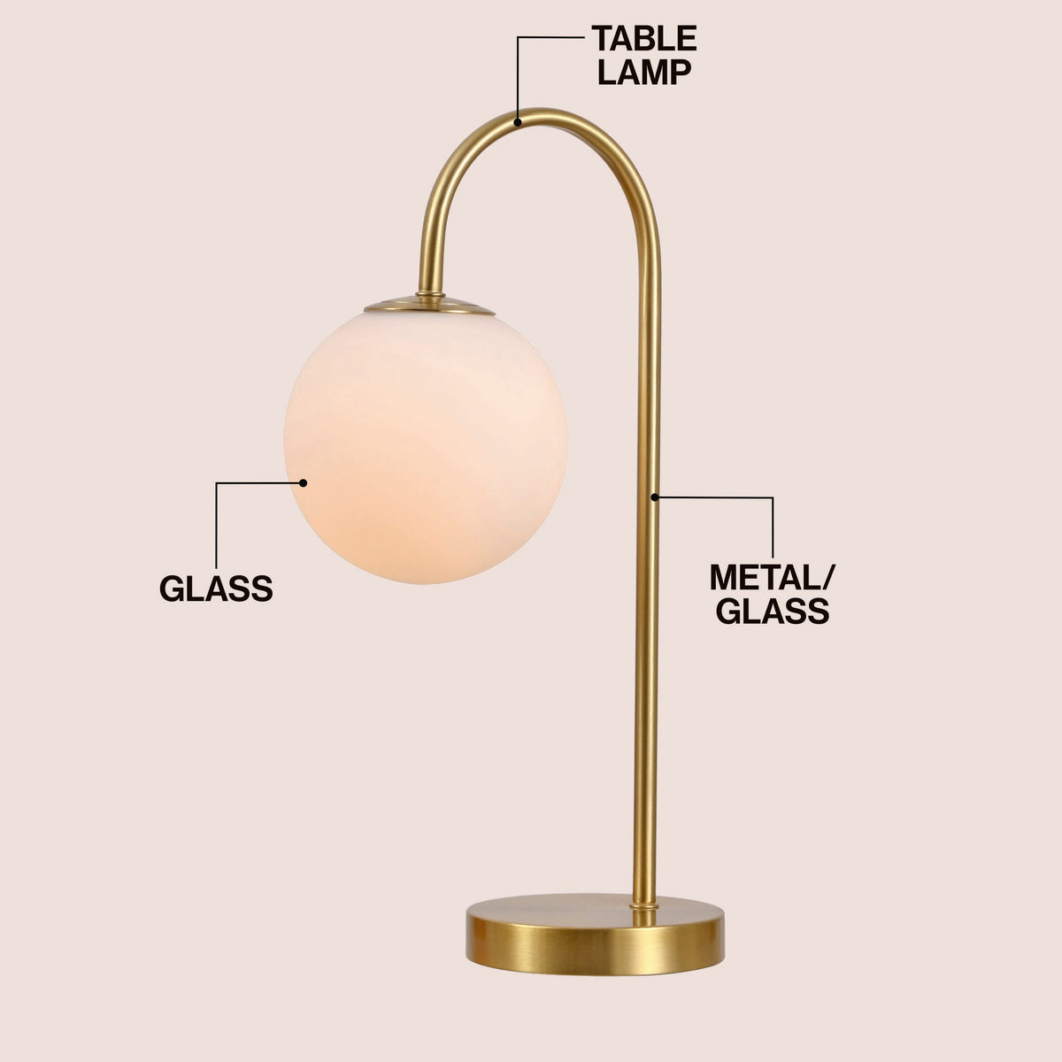 Arco Frosted Globe Table Lamp with Curved Metal Arm - product image 3
