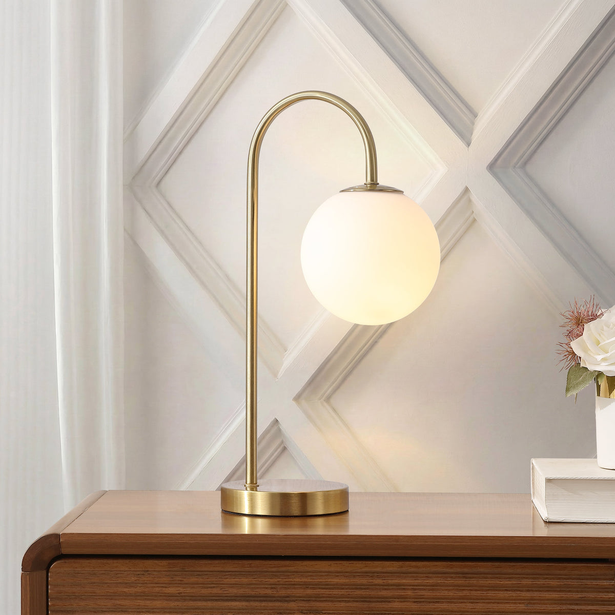 Arco Frosted Globe Table Lamp with Curved Metal Arm - product image 2