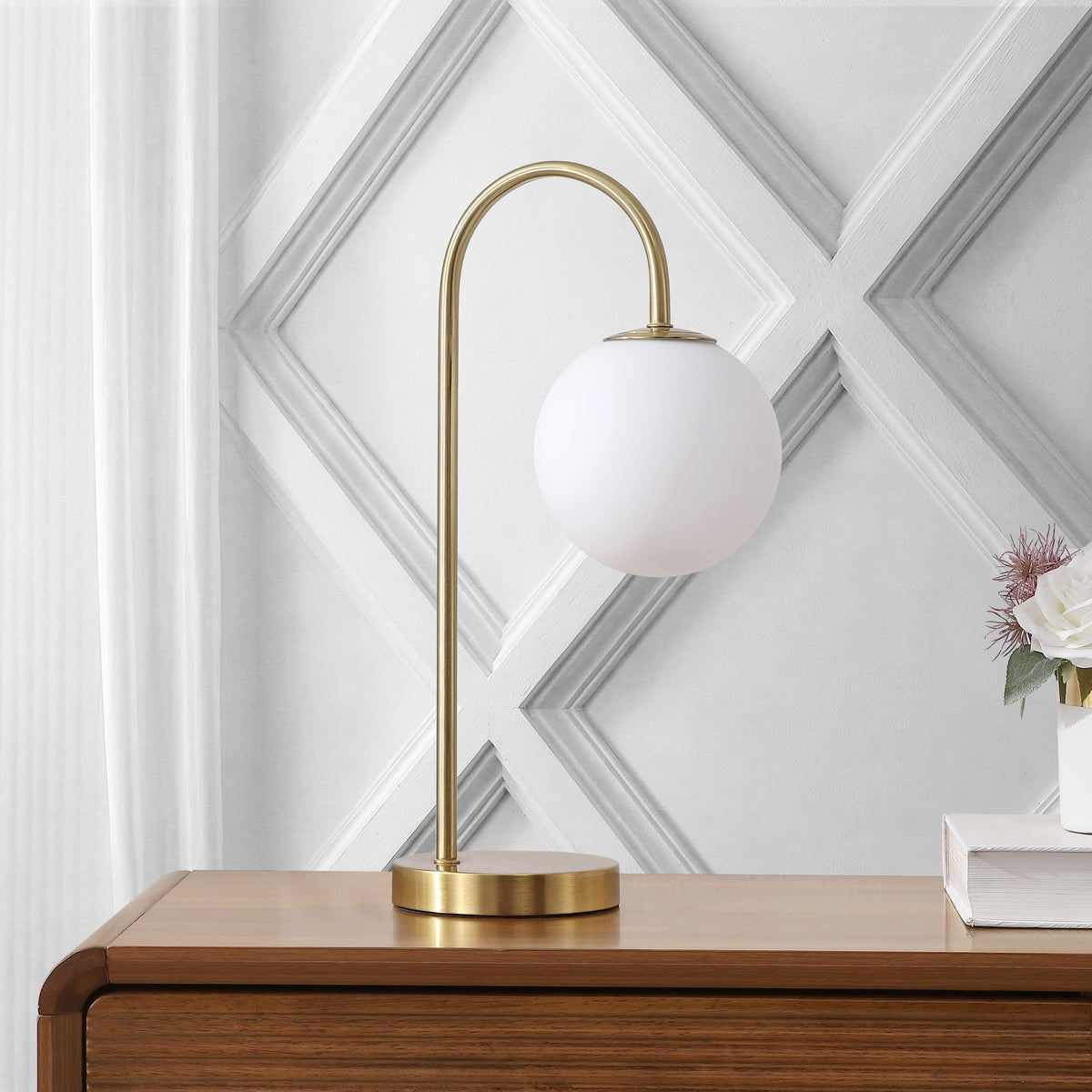 Arco Frosted Globe Table Lamp with Curved Metal Arm - product image 8