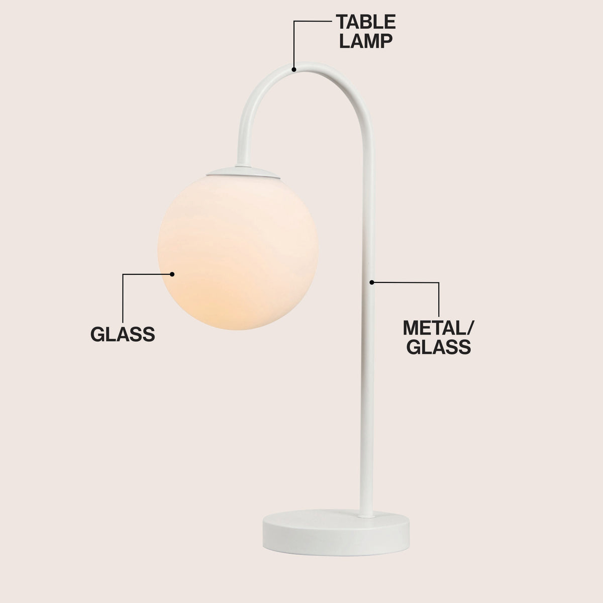 Arco Frosted Globe Table Lamp with Curved Metal Arm - product image 11