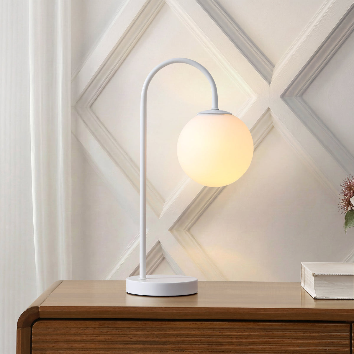 Arco Frosted Globe Table Lamp with Curved Metal Arm - product image 10