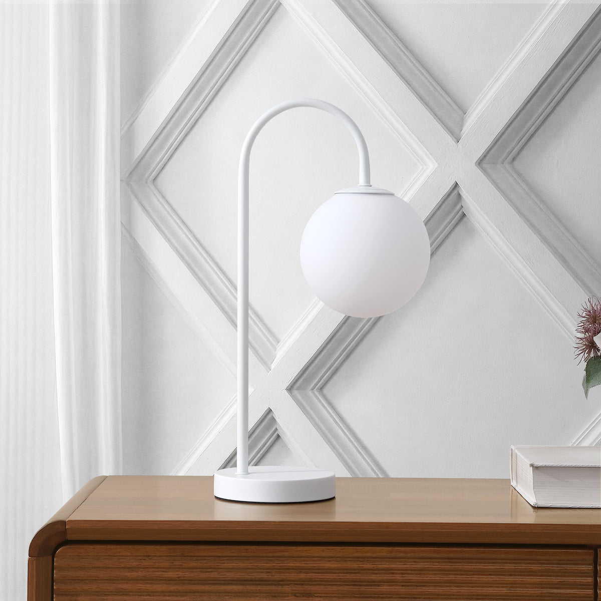 Arco Frosted Globe Table Lamp with Curved Metal Arm - product image 16