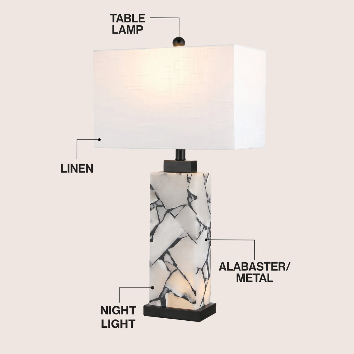 Elizabeth Mosaic Alabaster Table Lamp with Base Light - product image 3