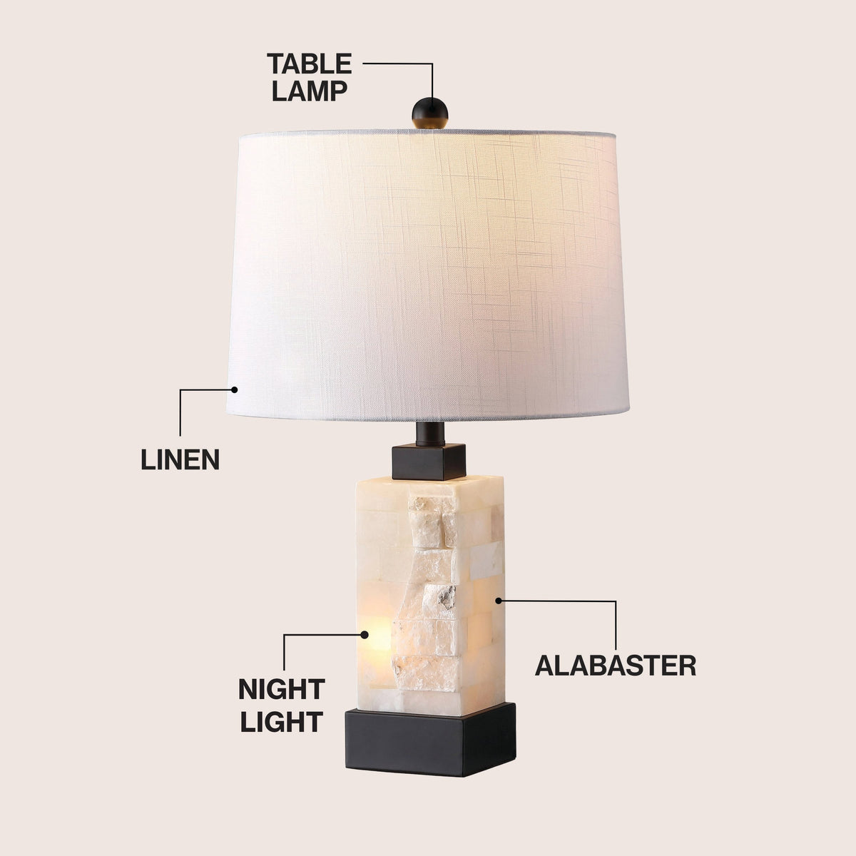 Eloise Rectangular Alabaster Table Lamp with Nightlight - product image 3