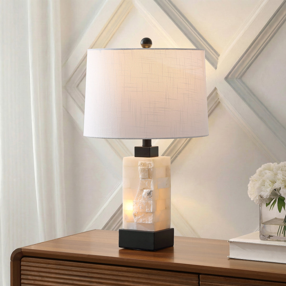 Eloise Rectangular Alabaster Table Lamp with Nightlight - product image 2