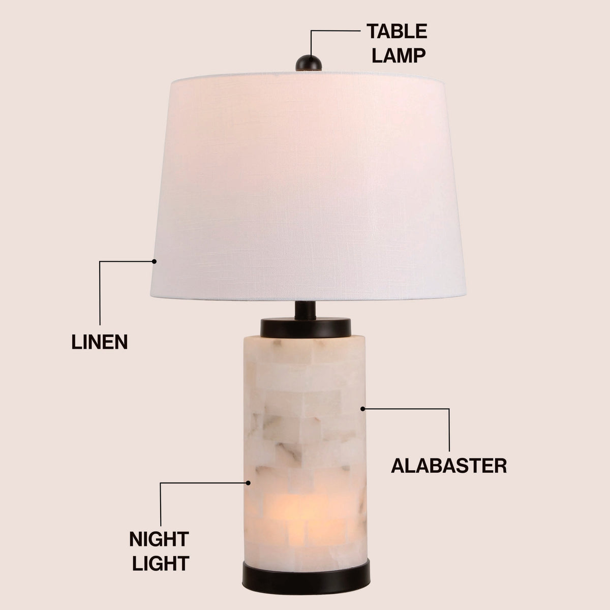 Eliza Alabaster Tile Column Table Lamp with Base Light - product image 3