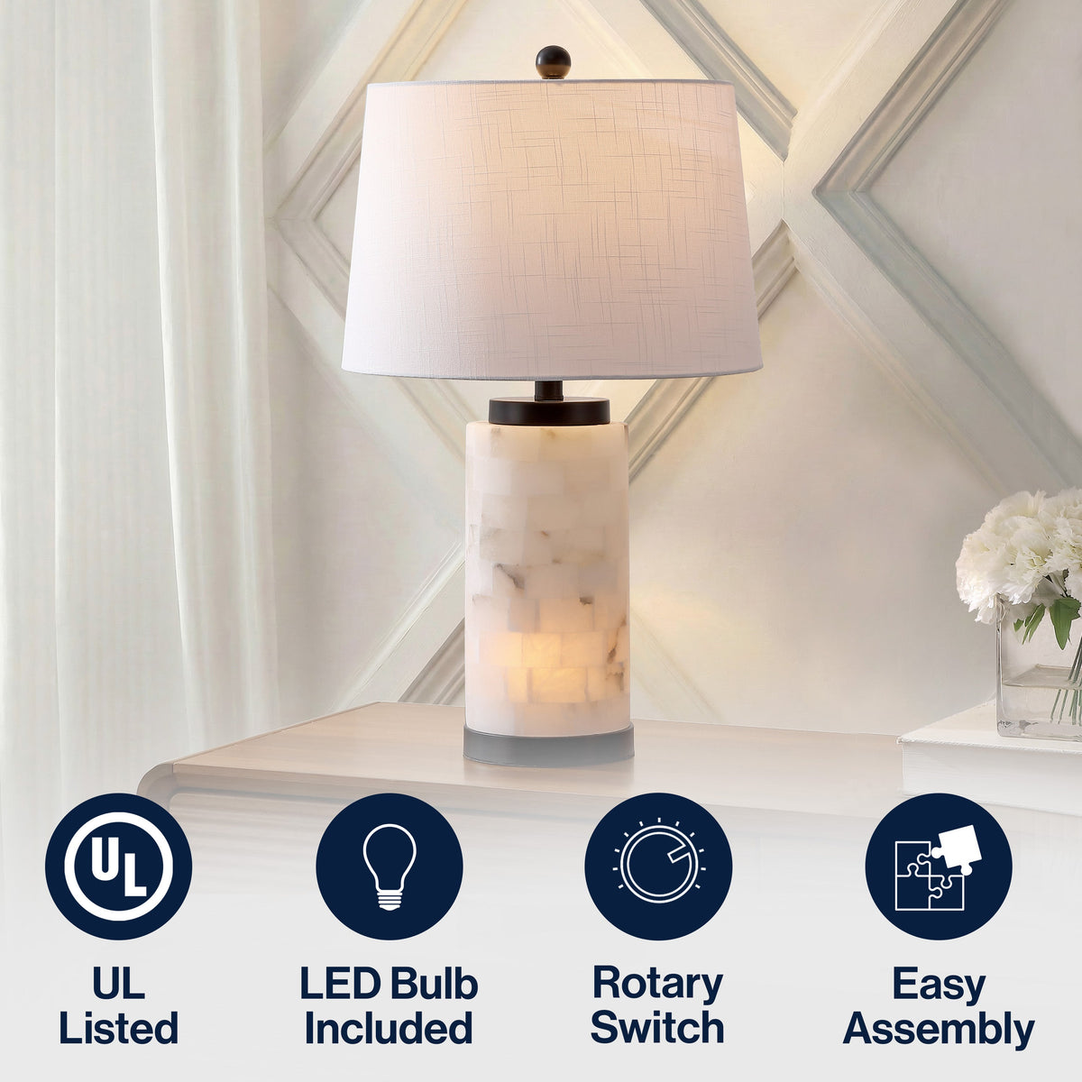 Eliza Alabaster Tile Column Table Lamp with Base Light - product image 6