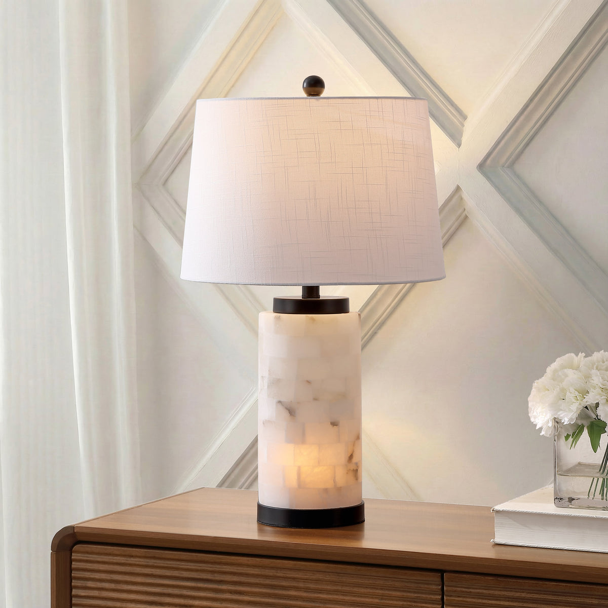 Eliza Alabaster Tile Column Table Lamp with Base Light - product image 2