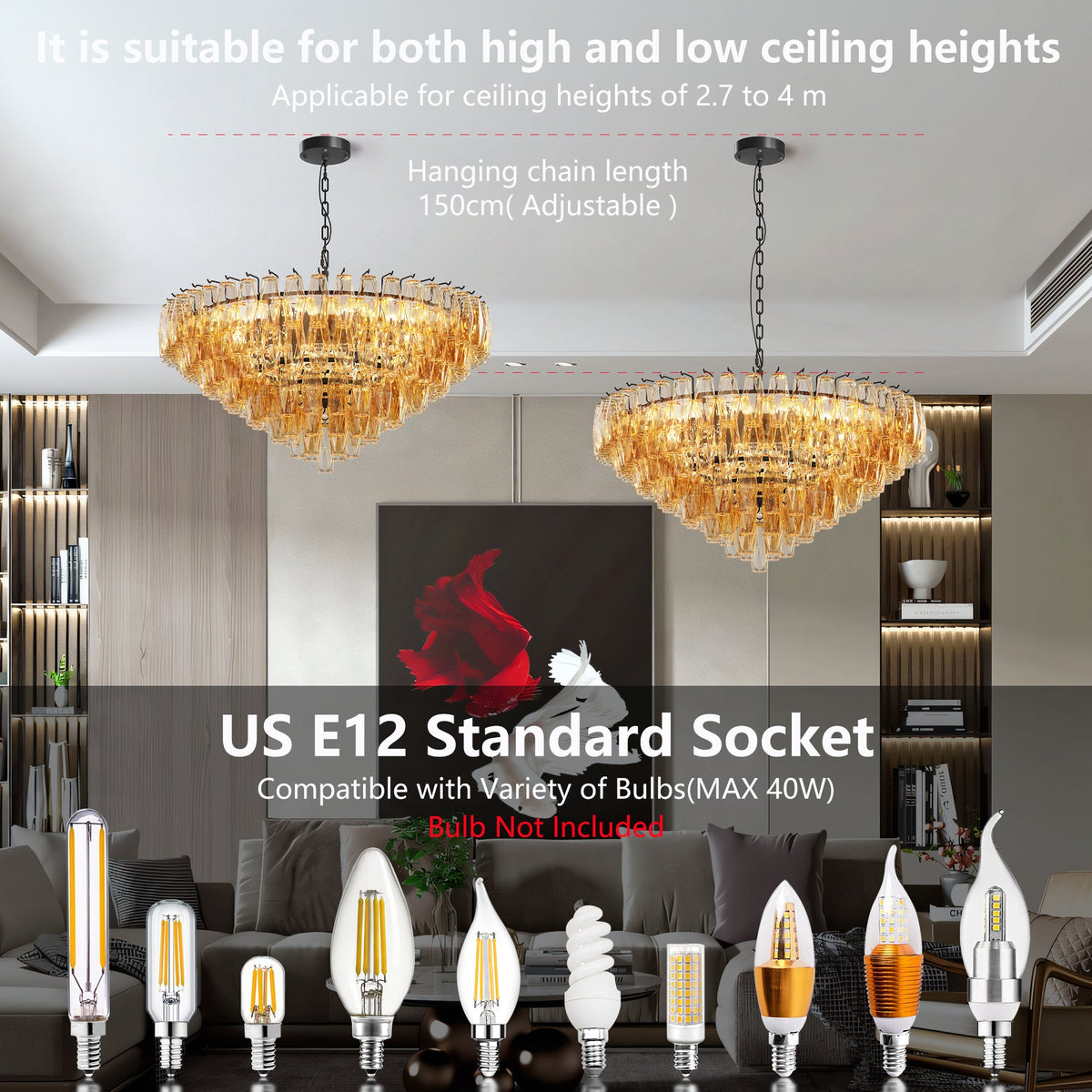 37-Inch Tiered Smoke Glass 14-Light Chandelier - product image 16