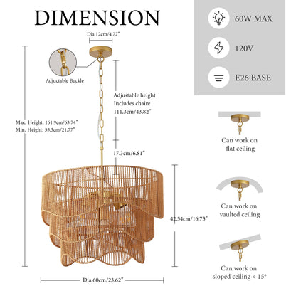 Handwoven Wave Rattan 7-Light Pendant Chandelier - product image 8