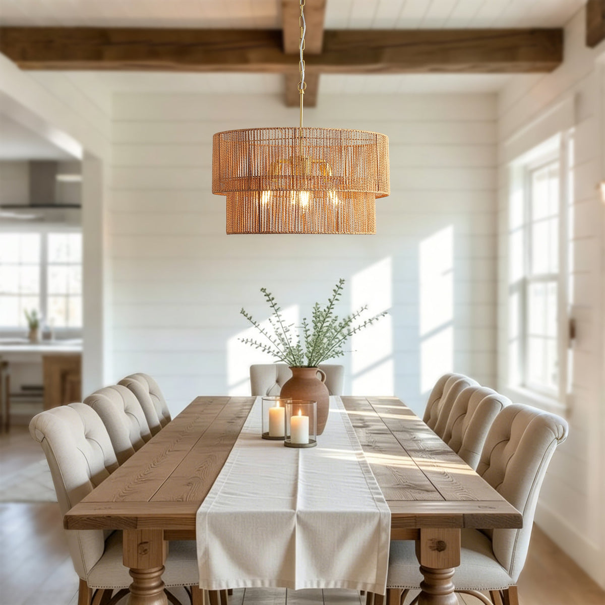 Two-Tier Handwoven Rattan 5-Light Pendant Chandelier - product image 5