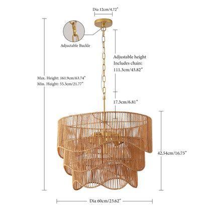 Handwoven Wave Rattan 7-Light Pendant Chandelier - product image 14