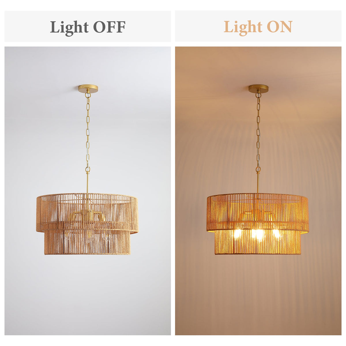 Two-Tier Handwoven Rattan 5-Light Pendant Chandelier - product image 12