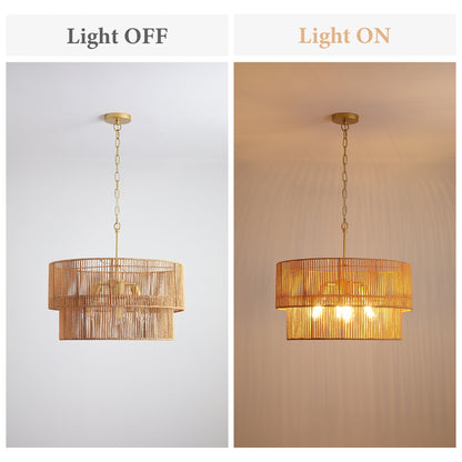Two-Tier Handwoven Rattan 5-Light Pendant Chandelier - product image 12