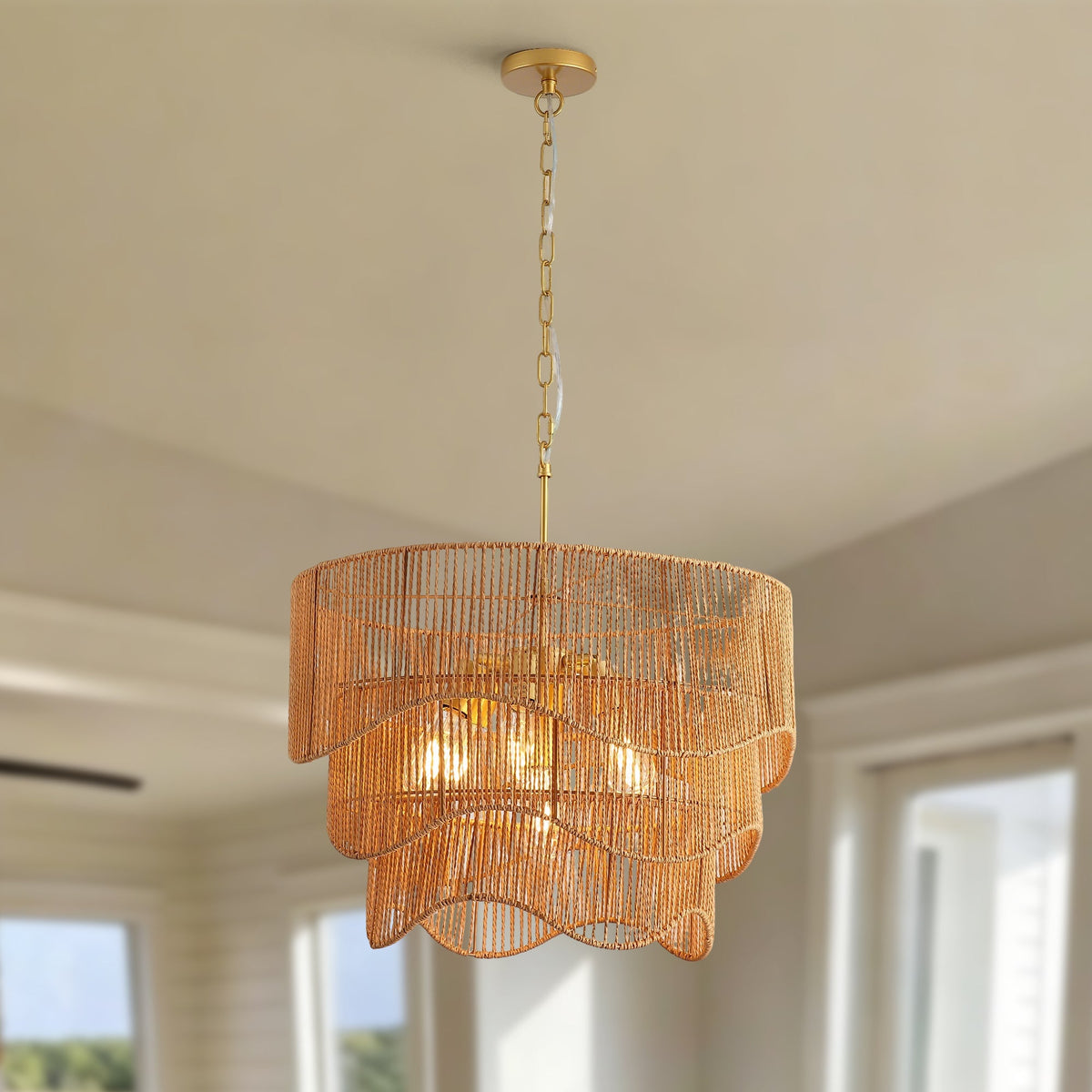 Handwoven Wave Rattan 7-Light Pendant Chandelier - product image 3