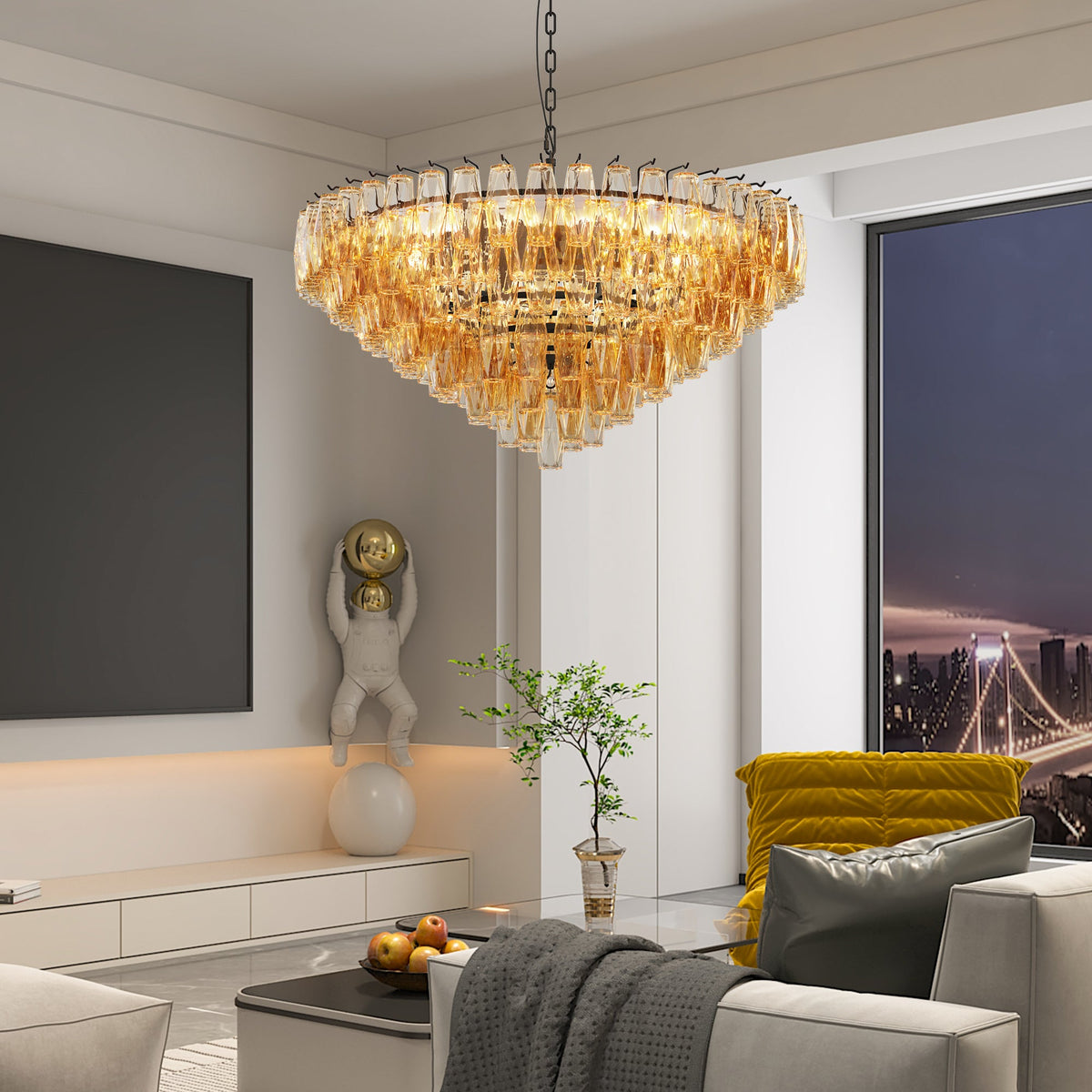 37-Inch Tiered Smoke Glass 14-Light Chandelier - product image 14