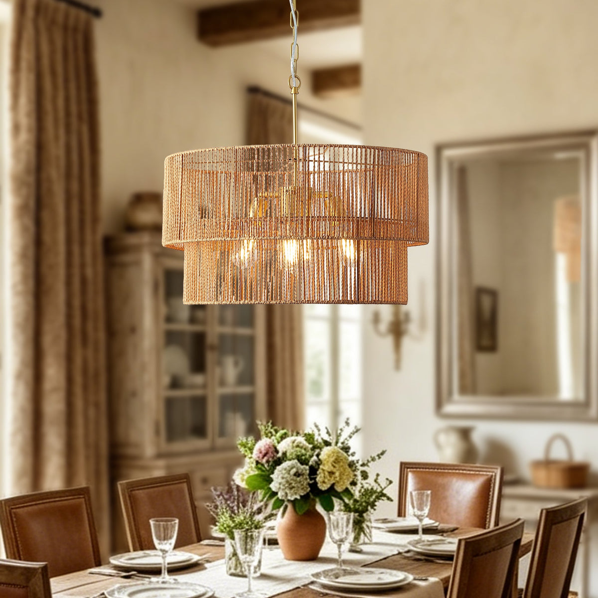 Two-Tier Handwoven Rattan 5-Light Pendant Chandelier - product image 4