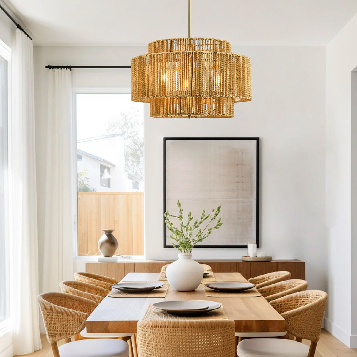 Three-Light Woven Paper Rope Chandelier - product image 4